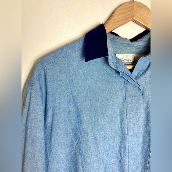 Vtg Whitney Lang Chambray Shirt Size 8 Corduroy Contrast Trim Relaxed Country - Picture 4 of 9
